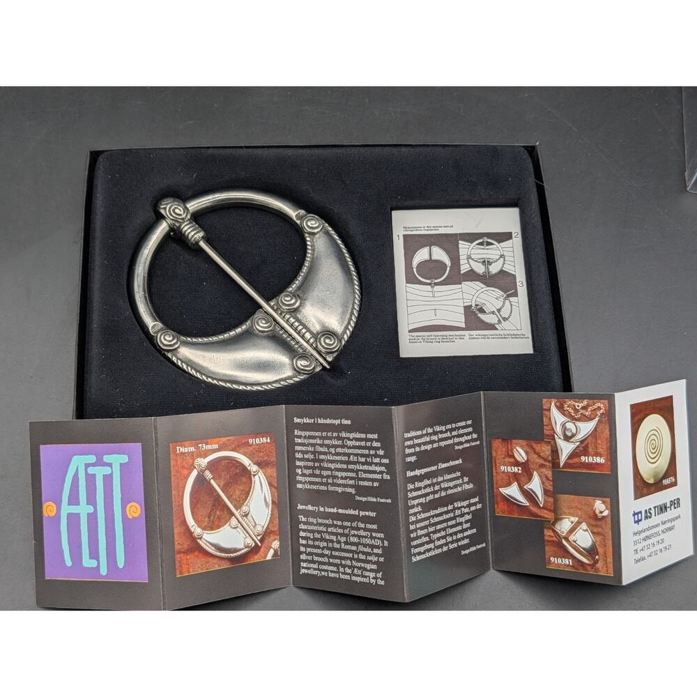 Vintage Tinn-Per Norway Pewter Viking Brooch Aett Series Hilde Fostveit Boxed - Picture 6 of 6